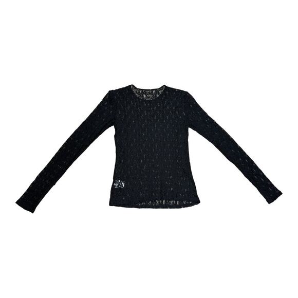 Enza Costa Black Lace Long Sleeve Crew Neck Shirt Thumbholes Small - Picture 3 of 5